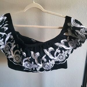 Express Black and White Embroidered Women's Top